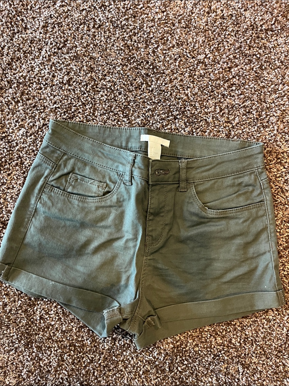 H&M Olive Green Cuffed Denim Shorts